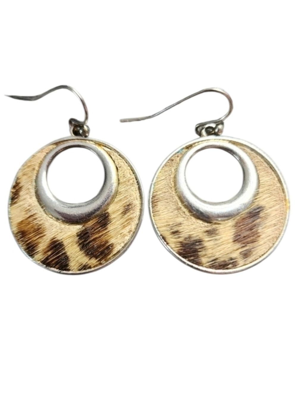 Leopard Silvertone Earrings